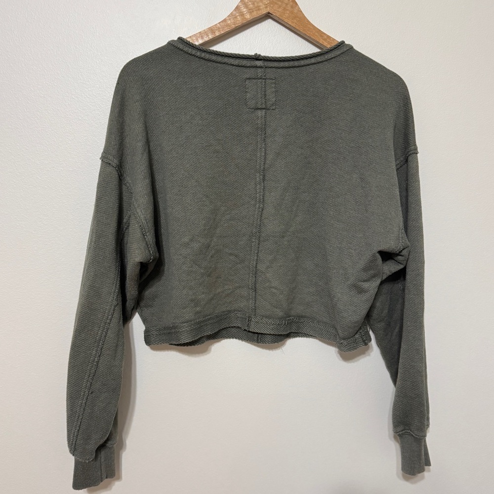Aerie Cropped Crewneck Sweater Size XS Oversized Beach Party Sweatshirt Green - Picture 6 of 6